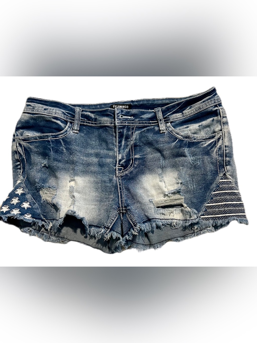 Flamingo Women's Distressed Denim Shorts - Blue
